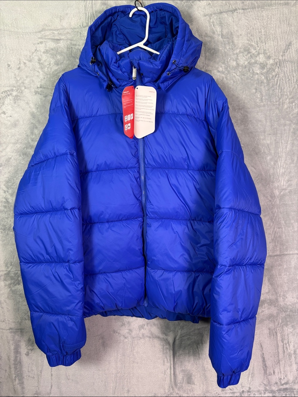 NWT New Comfrt Electric Blue Hooded Oversized Puffer Jacket Size Large